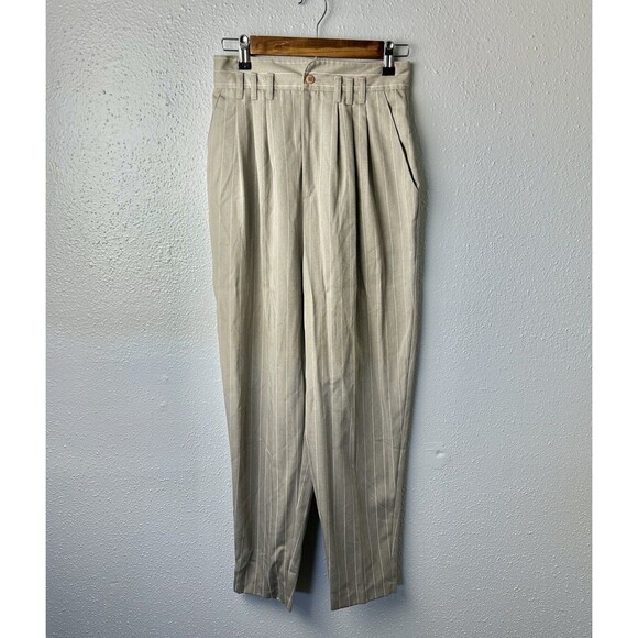 Vintage 80s 90s Stringbean High Waisted Striped Trousers Pants USA -Size 7 - Picture 1 of 11